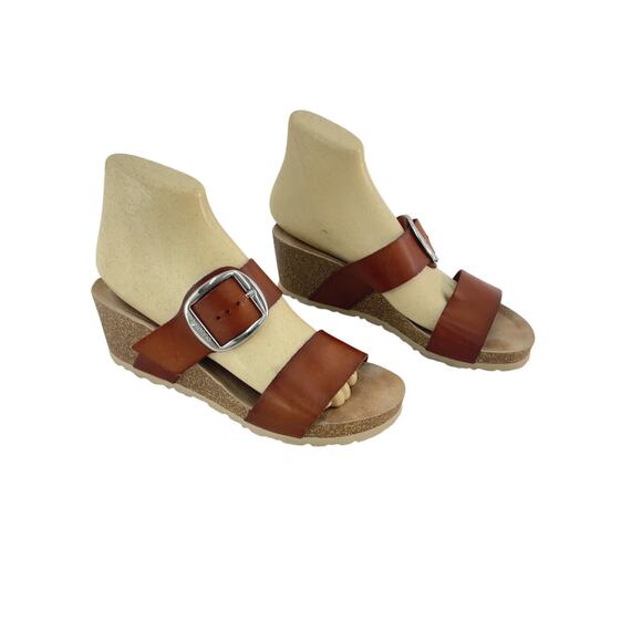 Yokono Brown Leather Slip On Wedge Sandals, Women's Size 8, Pre-Owned - Picture 1 of 7